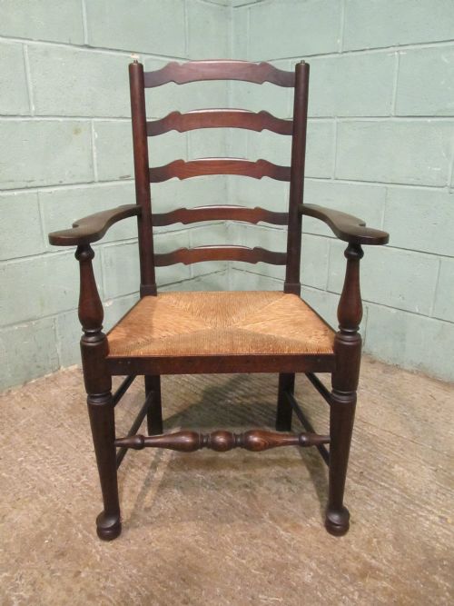 fig 1. Antique Victorian Set Six Country Oak Ladder Back Dining Chairs c1880
