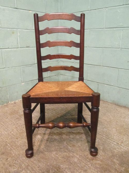 fig 2. Antique Victorian Set Six Country Oak Ladder Back Dining Chairs c1880