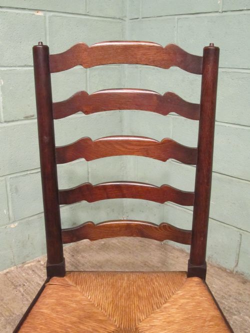 fig 3. Antique Victorian Set Six Country Oak Ladder Back Dining Chairs c1880