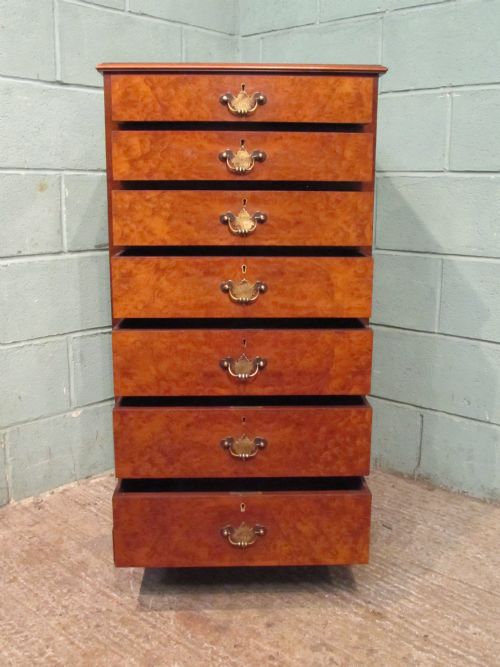 fig 1. Antique Burr Walnut Wellington Chest of Drawers By Maples & Co c1920