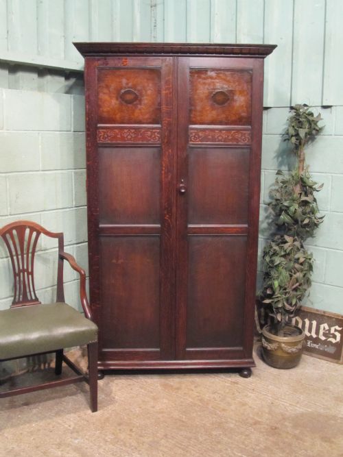 Antique Edwardian Oak Double Wardrobe C1900