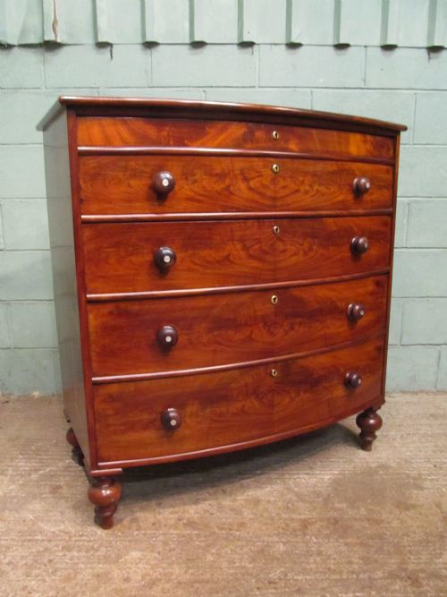 fig 1. Antique Victorian Mahogany Bow Fronted Chest of Drawers C1880