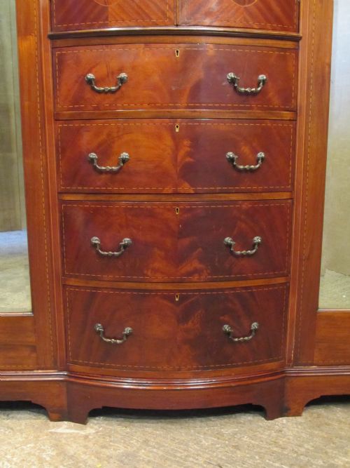 fig 2. Antique Edwardian Mahogany Breakfront Triple Wardrobe c1900