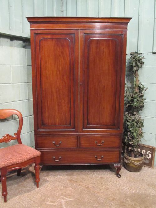 Antique Edwardian Mahogany Double Wardrobe C1900
