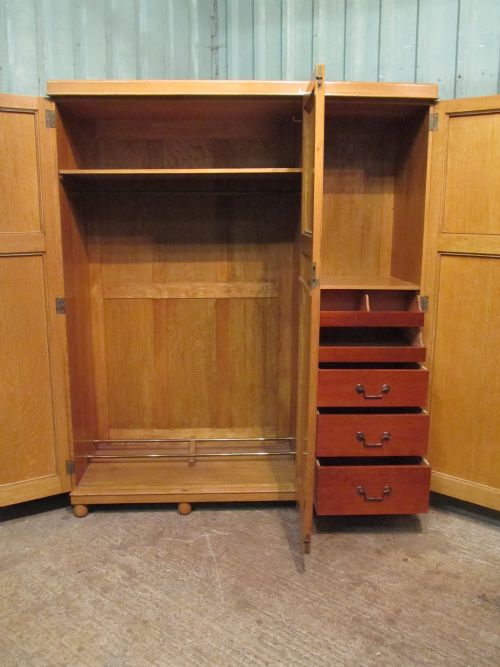fig 2. Antique Edwardian Blonde Oak Triple Wardrobe c1900