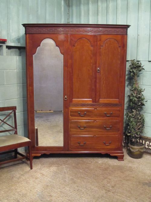 Antique Edwardian Mahogany Compactum Wardrobe by Warings C1900