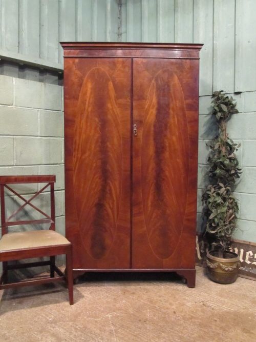 Antique Flamed Mahogany Double Wardrobe C1920