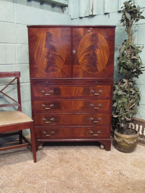 Antique Flamed Mahogany Tallboy Chest of Drawers with Brush Slide C1920