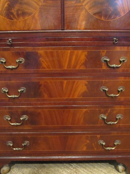 fig 2. ANTIQUE FLAMED MAHOGANY TALLBOY CHEST OF DRAWERS with brush slide C1920