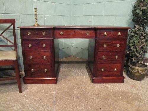 Antique Victorian Mahogany Breakfront Pedestal Desk C1880