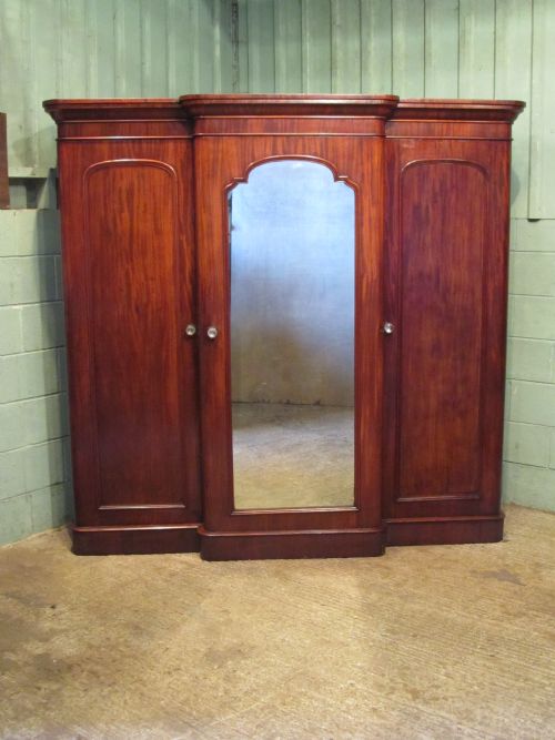 Antique Victorian Mahogany Breakfront Triple Wardrobe C1880