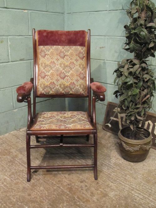 Antique Victorian Mahogany Folding Campaign Arm Chair C1880