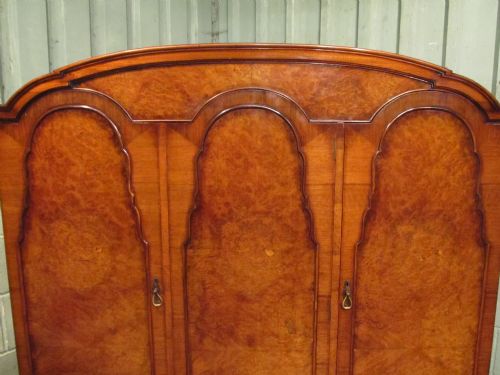 fig 1. Antique Burr Walnut Dome Top Triple Wardrobe c1920