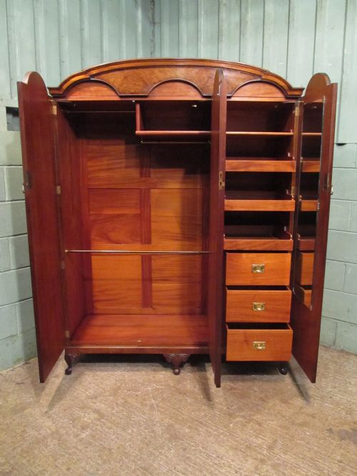 fig 2. Antique Burr Walnut Dome Top Triple Wardrobe c1920