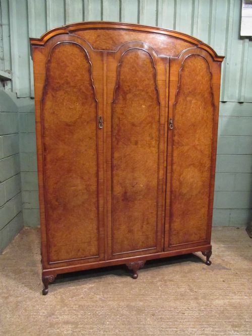 fig 3. Antique Burr Walnut Dome Top Triple Wardrobe c1920