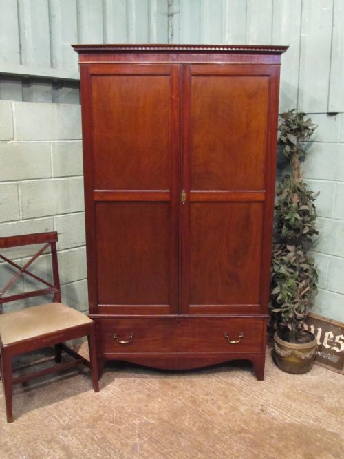Antique Edwardian Mahogany Double Wardrobe C1900