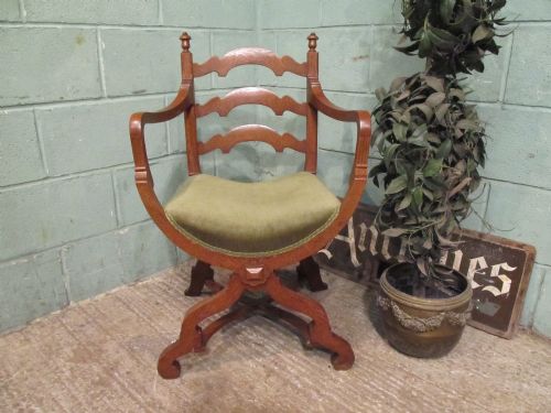 Antique Edwardian Oak Ladder Back Cross Framed Desk Chair C1900