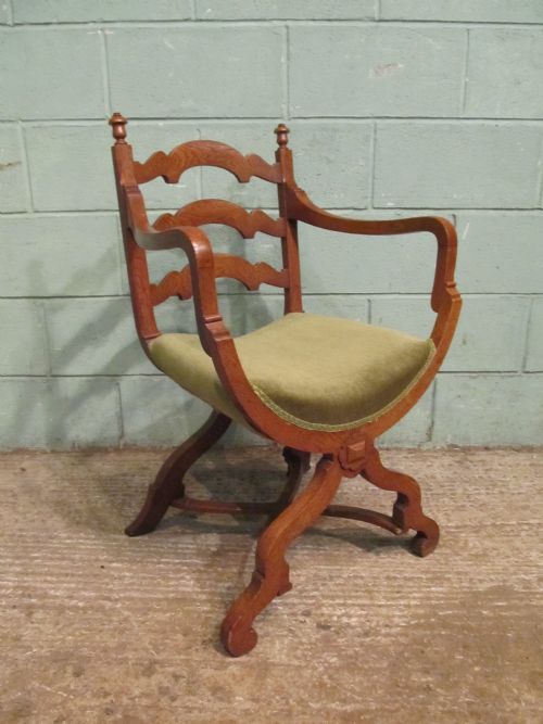 fig 1. Antique Edwardian Oak Ladder Back Cross Framed Desk Chair c1900