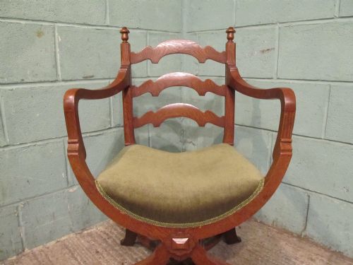 fig 2. Antique Edwardian Oak Ladder Back Cross Framed Desk Chair c1900