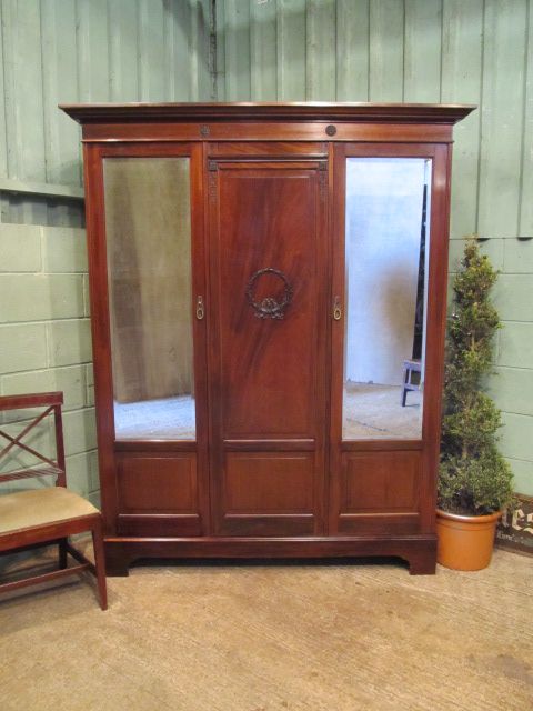 Antique Edwardian Mahogany Large Double Wardrobe C1900