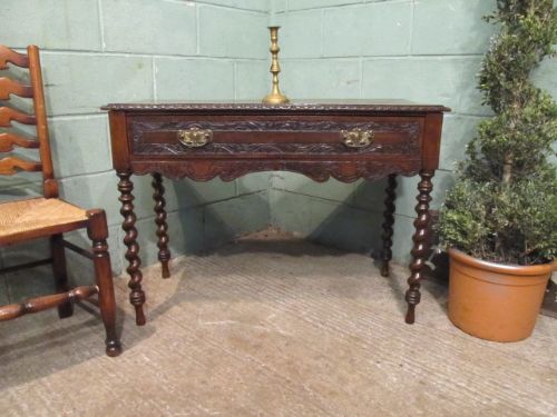 Antique Victorian Carved Oak Side Table C1880