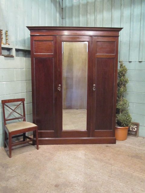 Antique Edwardian Mahogany Triple Wardrobe by Robson & Sons C1900