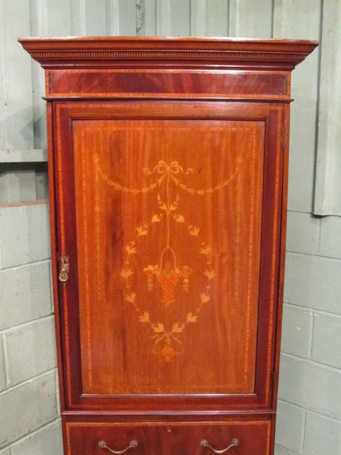 fig 1. Antique Edwardian Mahogany Inlaid Narrow Clothes Press c1900