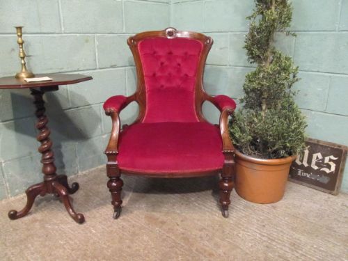 Antique Victorian Walnut Easy Armchair C1880