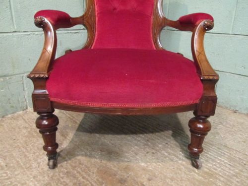 fig 1. Antique Victorian Walnut Easy Armchair c1880