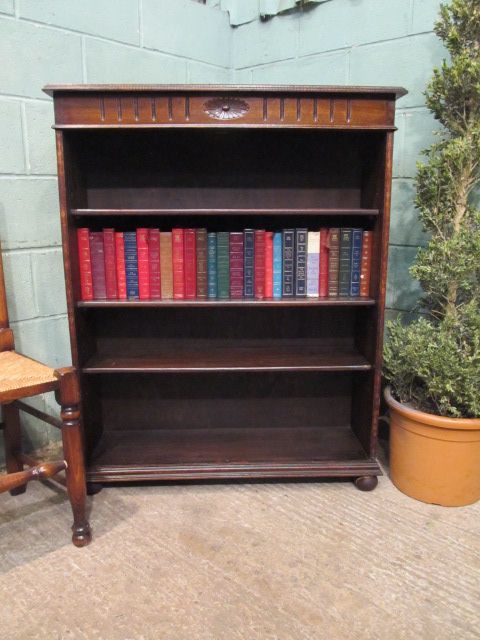 Antique Edwardian Oak Open Bookcase C1900