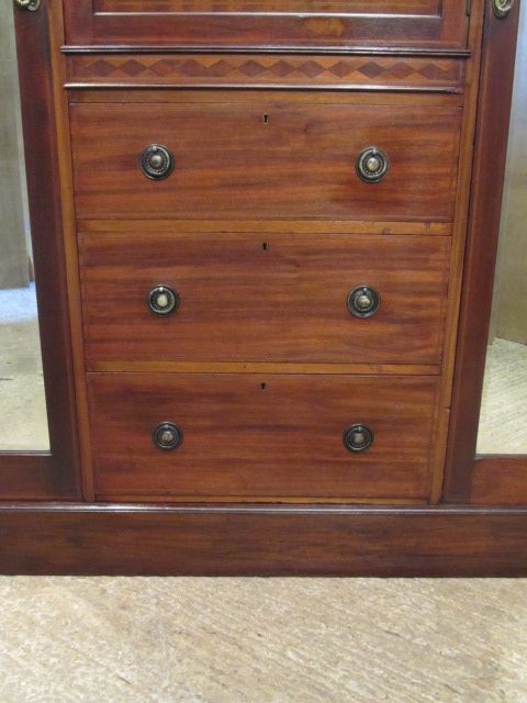 fig 2. Antique Edwardian Mahogany Triple Wardrobe c1900