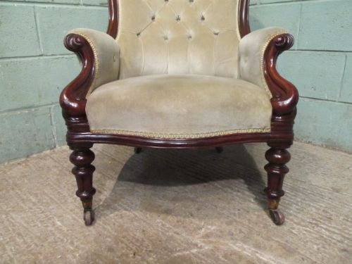 fig 1. Antique Victorian Mahogany Spoon Back Easy Armchair c1880