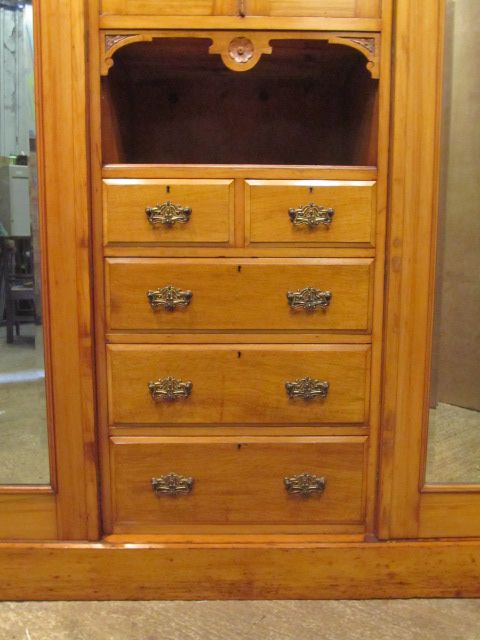 fig 1. Antique Victorian Art Nouveau Satinwood Triple Wardrobe Compactum c1890