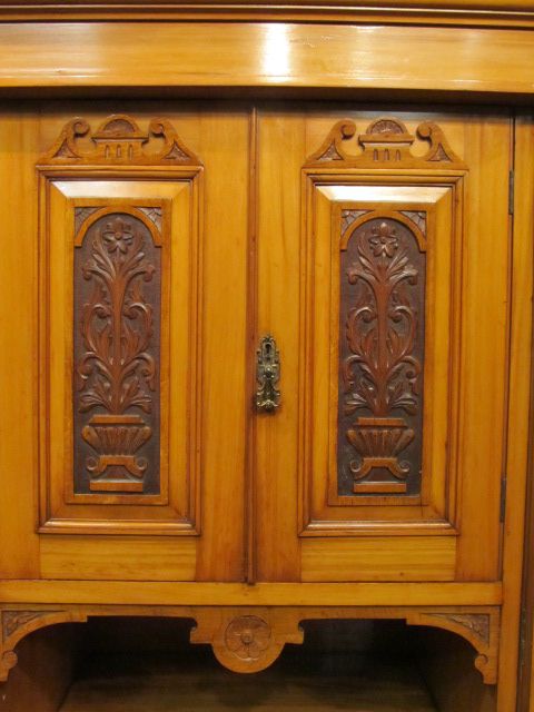 fig 2. Antique Victorian Art Nouveau Satinwood Triple Wardrobe Compactum c1890