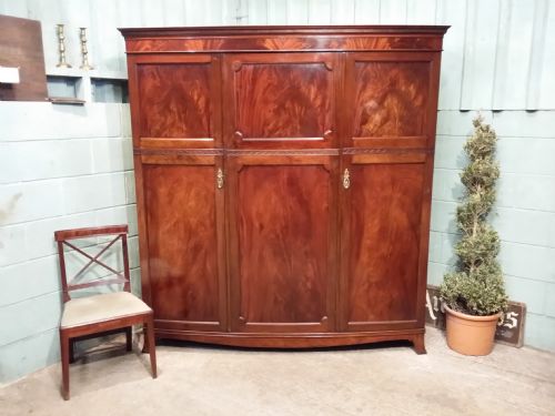 Antique Victorian Mahogany Bowfront Triple Wardrobe C1880