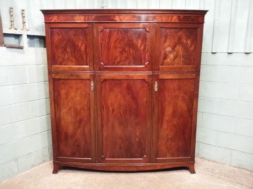 fig 1. Antique Victorian Mahogany Bowfront Triple Wardrobe c1880