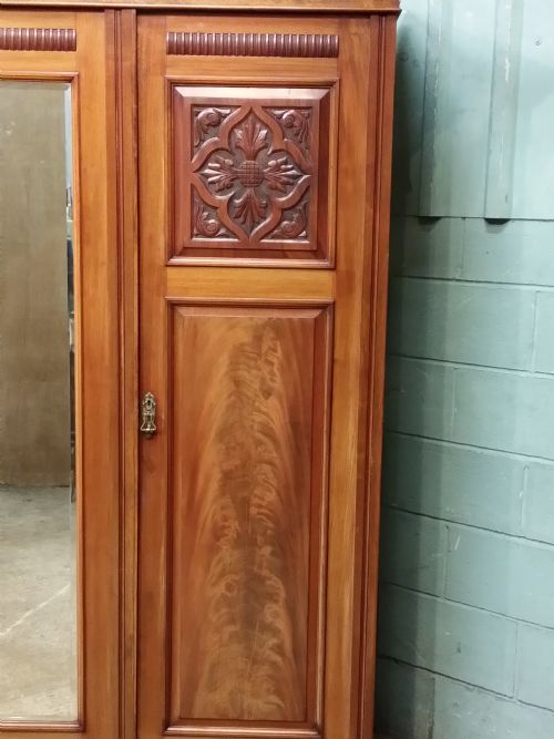fig 1. Antique Edwardian Walnut Triple Wardrobe c1900