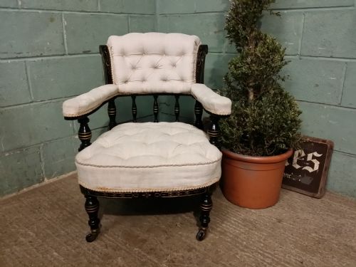 Antique Victorian Ebonised and Gilt Tub Chair C1880
