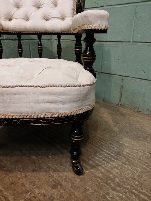 fig 1. Antique Victorian Ebonised and Gilt Tub Chair c1880