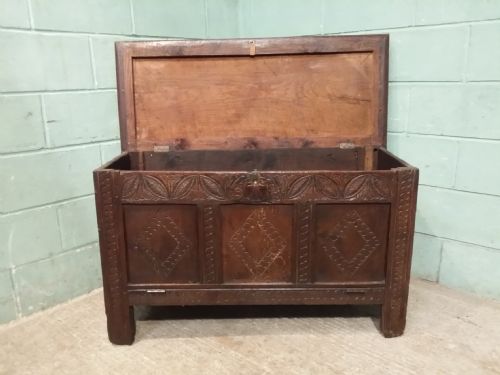 fig 2. Antique George III Carved Oak Coffer c1780