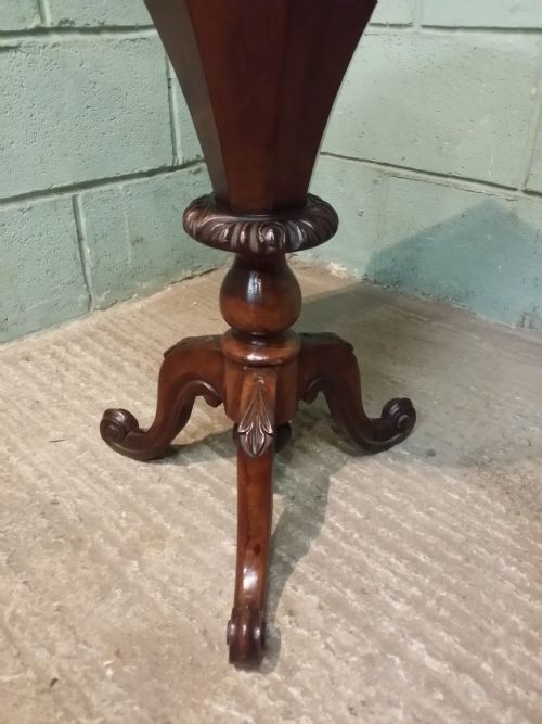 fig 2. Antique Victorian Burr Walnut Trumpet Sewing Work Table c1880