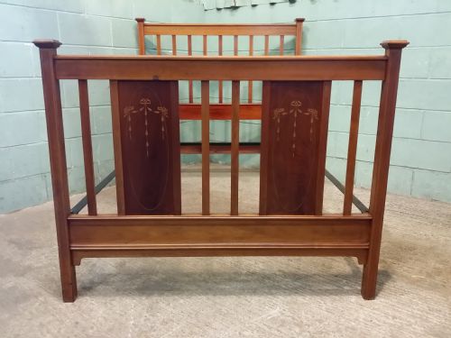 Antique Edwardian Mahogany Inlaid Double Bed C1900