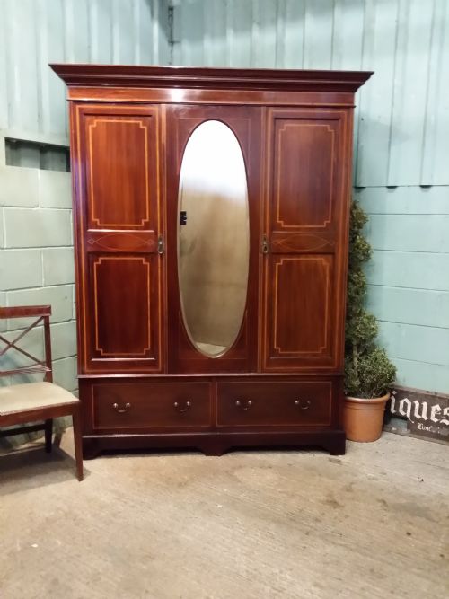 Antique Edwardian Mahogany Small Triple Wardrobe C1900