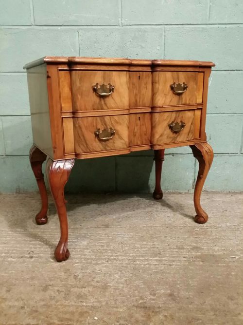 fig 1. ANTIQUE EDWARDIAN BURR WALNUT SERPENTINE SMALL CHEST LOWBOY C1900