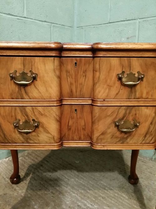 fig 2. ANTIQUE EDWARDIAN BURR WALNUT SERPENTINE SMALL CHEST LOWBOY C1900