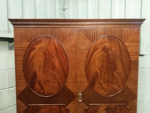 fig 2. PAIR 1920's LADIES AND GENTS FLAMED MAHOGANY WARDROBES