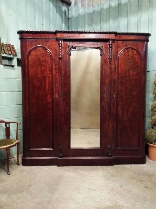 Antique Victorian Scottish Mahogany Triple Wardrobe C1880