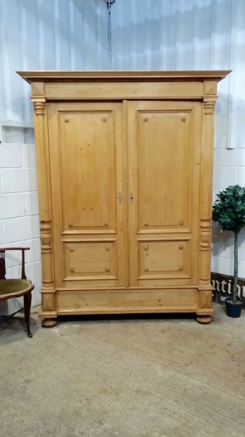 Antique Flemish Waxed Pine Double Wardrobe C1870