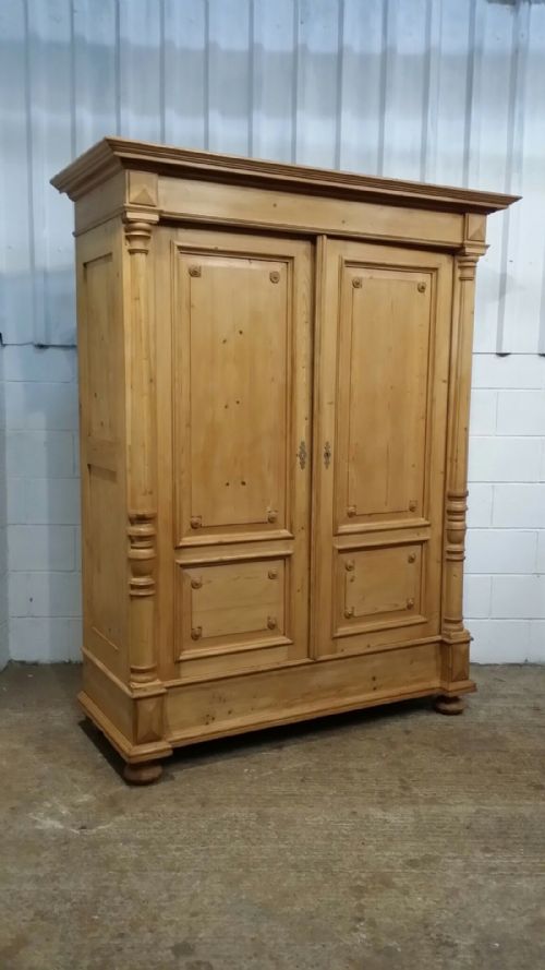 fig 2. ANTIQUE FLEMISH WAXED PINE DOUBLE WARDROBE C1870