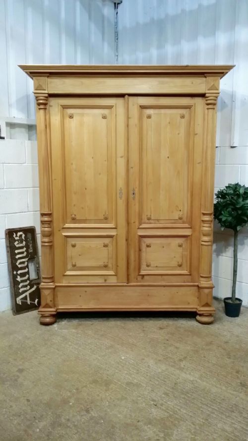 Antique Flemish Waxed Pine Double Wardrobe C1870